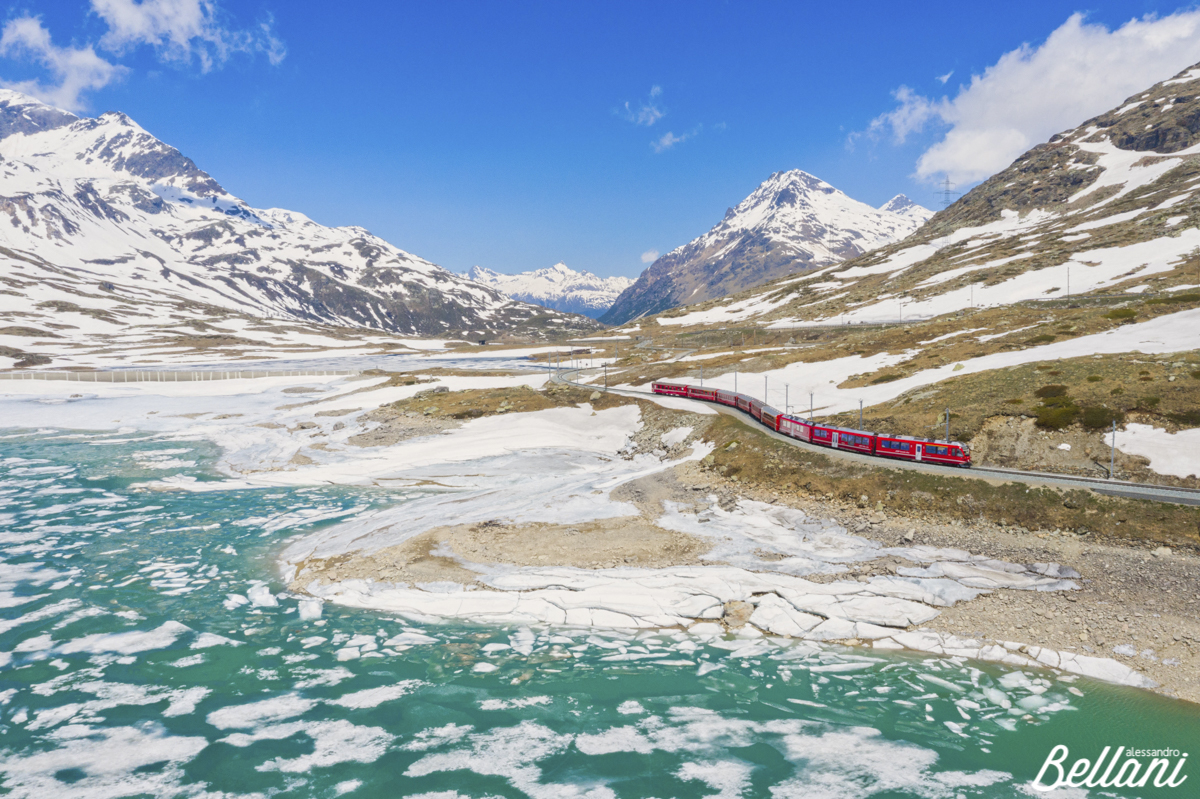 Bernina Express during thaw SWITZERLAND