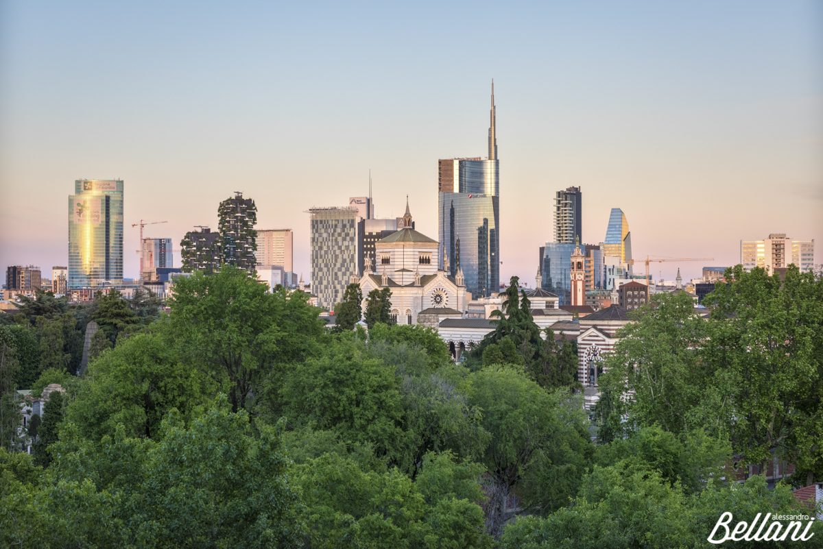 Panoramic view of Cimitero Monumentale and Unicredit Tower MILAN