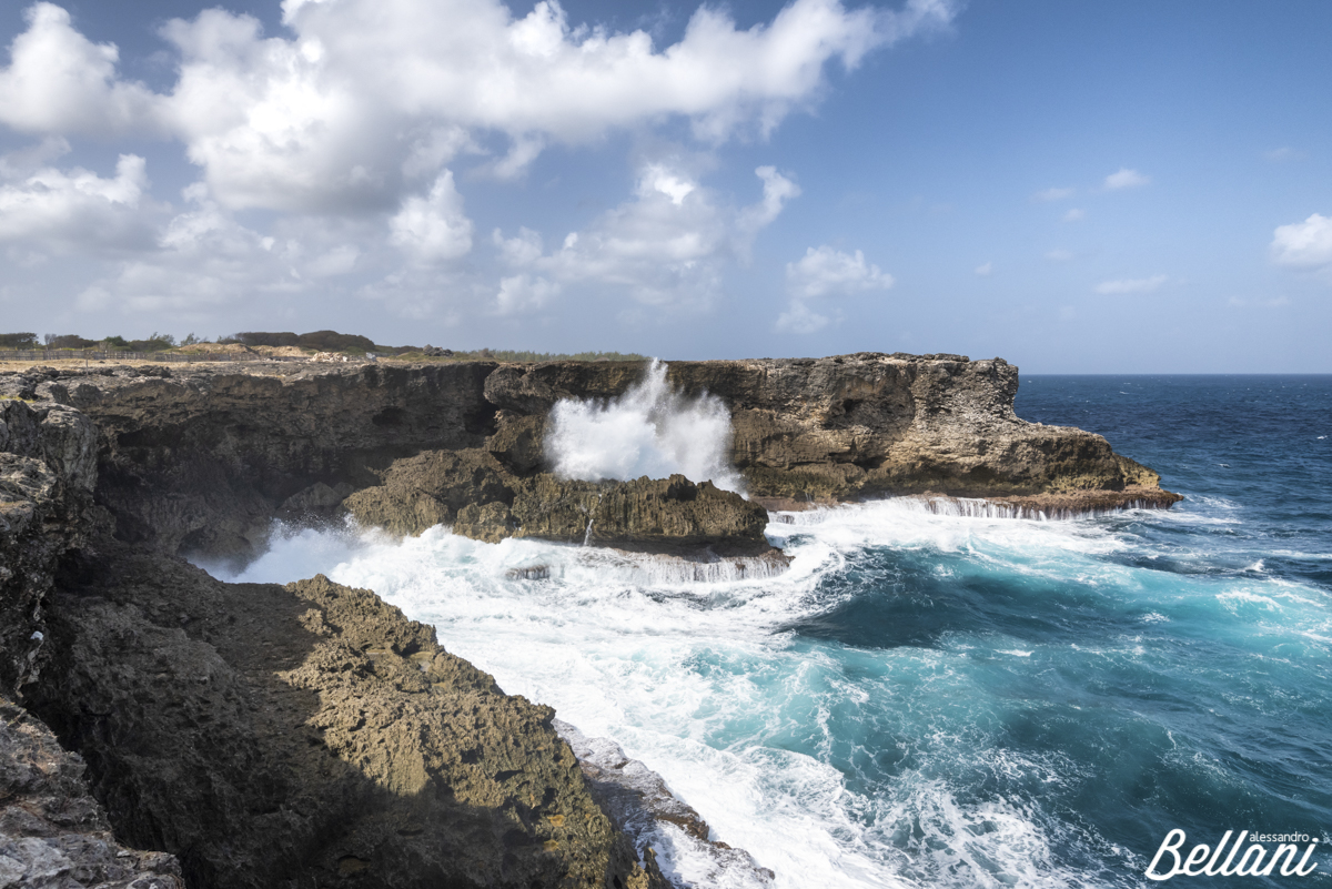 The cliffs in front of the big waves BARBADOS ISLAND
